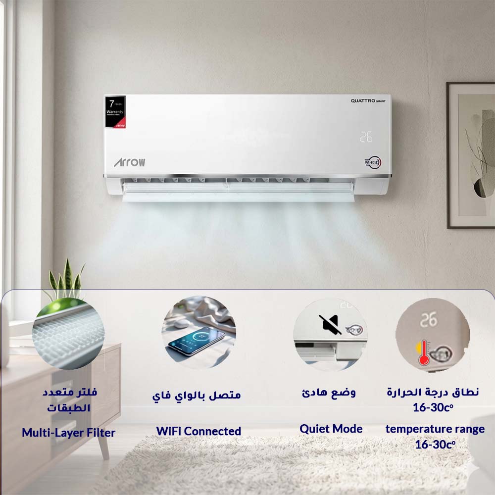 Arrow Split Air Conditioner 18000 BTU – Hot/Cold – Smart Wi-Fi – Copper Condenser