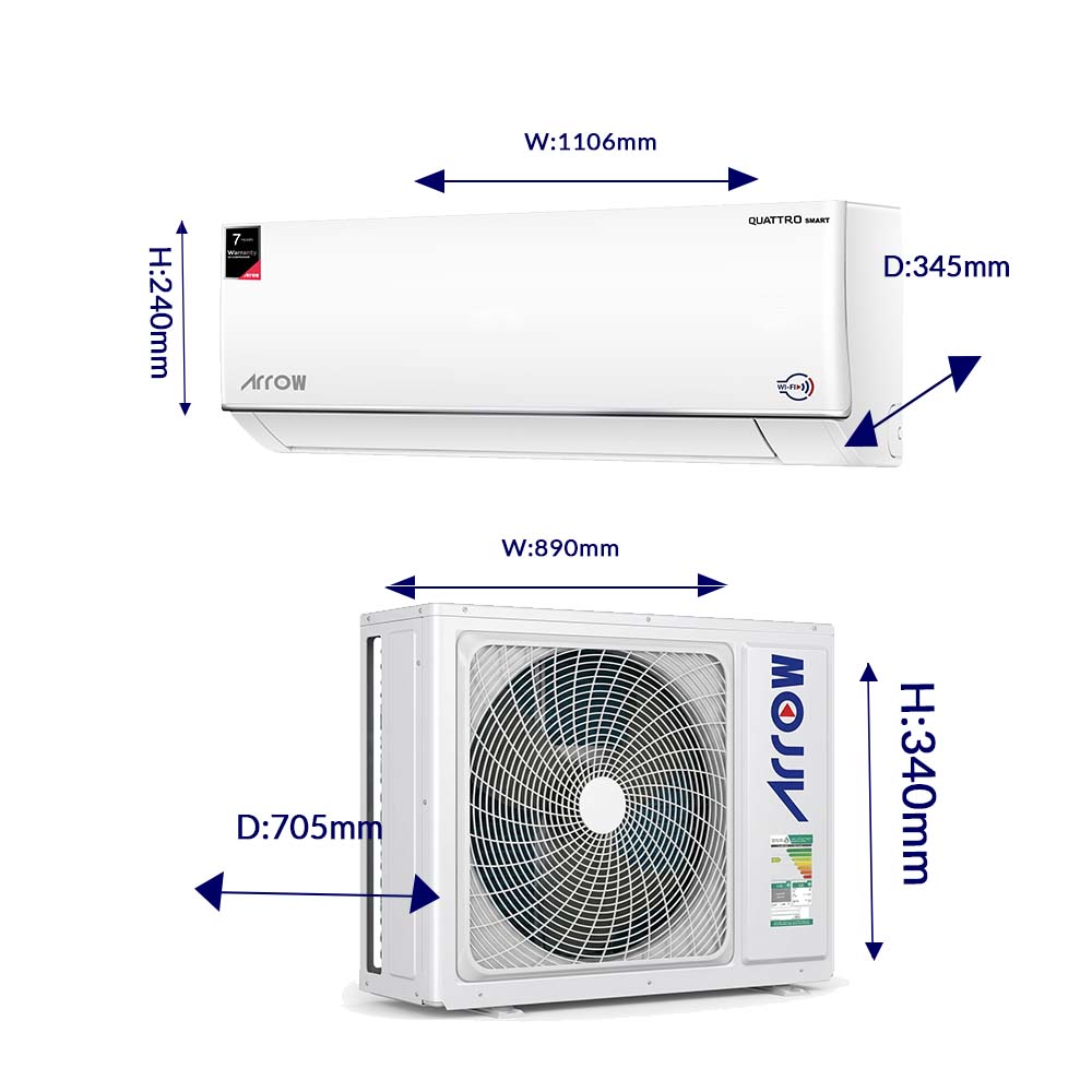 Arrow Split Air Conditioner 24000 BTU – Hot/Cold – Smart Wi-Fi – Copper Condenser - أرو