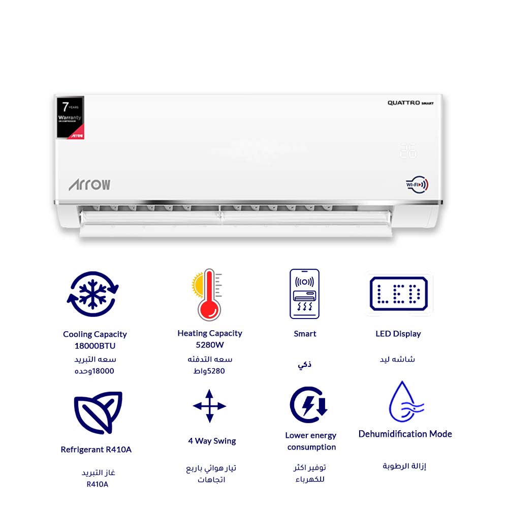Arrow Split Air Conditioner 18000 BTU – Hot/Cold – Smart Wi-Fi – Copper Condenser